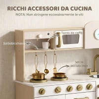AIYAPLAY Cucina Giocattolo per Bambini con Macchina del Caffè Girevole, Fornelli, Rubinetto e Orologio, 3-6 Anni, Bianco(m-5)