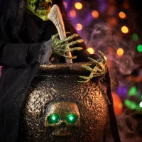 HOMCOM Geanimeerde Halloween-tafelheks met heksenlach, lichtgevende ogen en geluids-/aanraakactivatie(m-11)