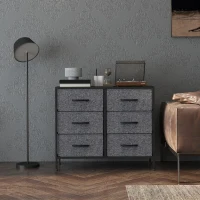 HOMCOM Fabric Chest of Drawers, Industrial Bedroom Dresser with 6 Fabric Drawers, Steel Frame and Wooden Top for Nursery, Living Room, Hallway, Black(m-10)