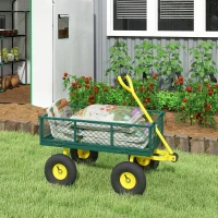 Outsunny Carrello da Giardino in Acciaio con Capacità 200 kg e Pareti Laterali Rimovibili, 104x54x51 cm, Verde e Giallo(m-9)