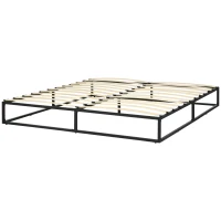 HOMCOM Marco de Cama de 180 cm Estructura de Cama de Acero con Somier de Listones de Madera Contrachapada 180x200x25 cm Negro(m-12)