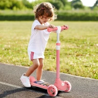 AIYAPLAY Kids 3 Wheel Scooter for 2-6 Years Old w/ Adjustable Height, LED Light, TPE Handlebar, Pink(m-2)