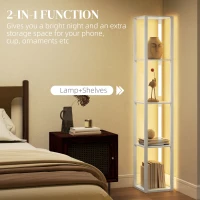 HOMCOM Floor Lamp with Shelves and 3 Brightness Levels - White(m-4)