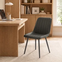 HOMCOM Faux Leather Upholstered Kitchen Chairs, Modern Dining Chairs Set of 2 with Metal Legs for Dining Room, Grey(m-8)