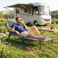 Outsunny Espreguiçadeira de Jardim Dobrável com Encosto Ajustável em 4 Níveis, Orifício de Leitura e Apoio para Cabeça 145x72x89 cm Cinzento(m-8)