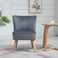 HOMCOM Velvet Accent Chair Occasional Tub Seat Padding Curved Back with Wood Frame Legs Home Furniture for Bedroom Living Room Set of 2 Grey(m-7)