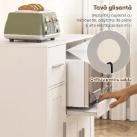 HOMCOM Dulap pentru Cuptorul cu Microunde din Lemn cu Sertar, 2 Dulapuri, Raft Deschis și Raft Reglabil, 80x40x88.7 cm, Alb(m-6)