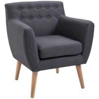 HOMCOM Butaca para Dormitorio con Reposabrazos y Patas de Madera Sofá Individual Carga 125 kg para Oficina Gris Oscuro(m-1)