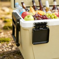 Outsunny 70L Insulated Cool Box with Wheels, Portable Ice Cooler with Handle, Lid and Drain Valve, Khaki(m-10)