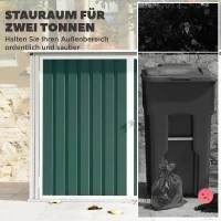 Outsunny Mülltonnenbox Müllbox abschließbar Gerätebox mit Doppeltür Deckel für 2 Mülltonnen Stahl 179,5 x 108 x 129,5/113 cm Grün(m-4)