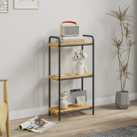 HOMCOM 3-Tier Bamboo Bathroom Storage Shelf, Freestanding Narrow Shelving Unit with Slatted Shelves for Kitchen Bathroom Living Room, 41.5 x 21.5 x 77.5 cm, Natural and Black(m-10)