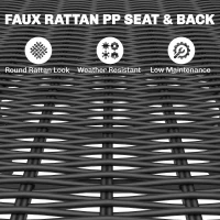 Outsunny Garden Dining Set for 6, Faux Wood Metal Outdoor Table and Stackable Chairs with Plastic Rattan Effect Seat, Black(m-6)