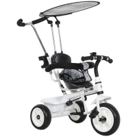 HOMCOM Triciclo para Bebés 6 en 1 Triciclo Evolutivo para Niños de +18 Meses con Toldo Plegable Mango de Empuje Telescópico y Desmontable Asiento Ajustable Cesto y Portabotellas Blanco(m-11)