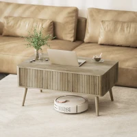HOMCOM Mesa de Centro Elevable con Compartimentos Ocultos de Almacenaje y Patas de Pino para Salón Comedor 91x56x43 cm Roble(m-9)