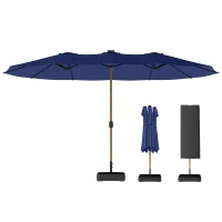 Outsunny Sombrilla Doble de Jardín 4,7x2,8 m con Base Incluida Manivela Sacos de Arena Protección UV Impermeable Azul Oscuro(m-20)