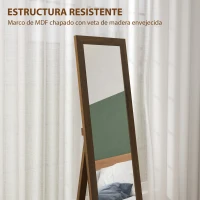 HOMCOM Espejo de Cuerpo Entero 157x37 cm con Marco de MDF Espejo de Pie Inclinado o Colgante Madera Nogal(m-8)