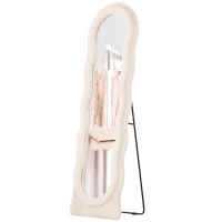 HOMCOM Espejo de Cuerpo Entero 160x50 cm Diseño Ondulado Marco con Tela de Terciopelo para Salón Dormitorio Crema(m-11)
