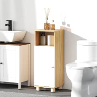 HOMCOM Mobiletto Bagno Salvaspazio con Armadietto a 2 Ripiani e Vano Aperto, 30x30x79.7 cm, Bianco e Legno(m-10)
