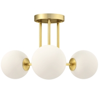 HOMCOM Plafonnier LED 25W, luminaire plafonnier 3 lumières avec douilles G9, abat-jour globe, 42 x 42 x 26,5 cm, doré