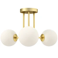 HOMCOM Plafonnier LED 25W, luminaire plafonnier 3 lumières avec douilles G9, abat-jour globe, 42 x 42 x 26,5 cm, doré(m-1)