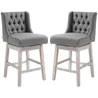 HOMCOM Juego de 2 Taburetes de Bar con Respaldo Taburetes Altos de Cocina Giratorios 180° Patas de Madera 46x57x101 cm Gris(m-11)