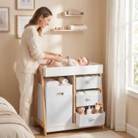 AIYAPLAY Baby Changing Table, Baby Changing Unit with 3 Drawers, Large Basket and Waterproof Pad for Bedroom Nursery, White(m-14)