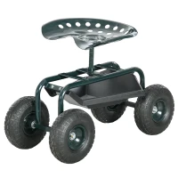 Outsunny Cărucior de grădină cu scaun reglabil și tavă inferioară, din oțel și PP, 83x36.5x45-60 cm, verde închis(m-12)