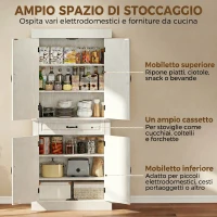 HOMCOM Credenza Cucina con 2 Armadietti e Cassetto in Stile Coloniale, 80x35x180cm Bianco(m-4)