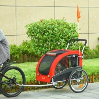 PawHut Remorque à vélo et poussette pour animaux de compagnie conception 2 en 1 pliable en tissu Oxford 4 réflecteurs drapeau inclus 162 x 74 x 85 cm rouge et noir(m-10)