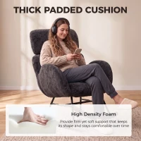 HOMCOM Upholstered Rocking Chair Adjustable Headrest Rocker Chair Raindrop Velvet Rubberwood Base Dark Grey(m-7)