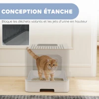 PawHut Maison de Toilette pour Chat, Tiroir Coulissant, Couvercle, 2 Portes Réglables, Pelle, Détachable, 48x38x38,5cm, Gris(m-6)