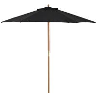 Outsunny Sonnenschirm Ø 250 cm, Sonnenschirm mit Seilzugmechanismus Balkonschirm Strandschirm aus Bambus windfest Marktschirm Sonnenschutz für Balkon Terrasse Garten, Schwarz(m-1)