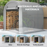 Outsunny Abri de Jardin Tente de Stockage Acier Galvanisé & 160g/m² PE Anti-UV pour Moto et Tondeuse 159x240x185cm Gris Clair(m-5)