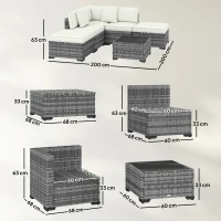 Outsunny Mobili da Giardino 6pz in Rattan e Acciaio con Divano, Tavolino e Cuscini, Grigio(m-3)
