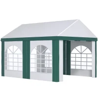 Outsunny Tendone da Giardino 4x3m per 12 Persone con Doppio Ingresso, Bianco e Verde(m-1)