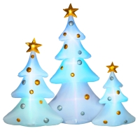 HOMCOM 3er-Set aufblasbare Weihnachtsbäume, inkl. Gebläse, In- und Outdoor, inkl. Befestigungsmaterial, Weiß+Gold