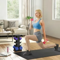 SPORTNOW Lot 3 haltères hexagonaux avec support, 2 x 1kg, 2 x 3kg, 2 x 5kg, poignées antidérapantes, fitness à domicile(m-10)