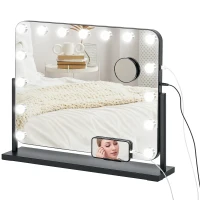 HOMCOM LED Kosmetikspiegel, 3 Lichtmodi, dimmbar, Touchsteuerung, USB, 62,5x49,5cm, Schwarz(m-12)