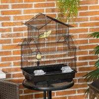 PawHut Cage à oiseaux design maison mangeoires perchoirs 3 portes plateau excrément amovible + poignée transport 50,5 x 41 x 63 cm noir(m-10)