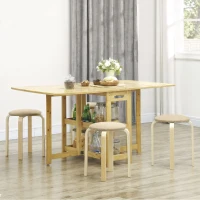 HOMCOM Juego de 4 Taburetes Redondos de Madera Apilables con Asiento Acolchado para Cocina Comedor Dormitorio Caqui(m-10)
