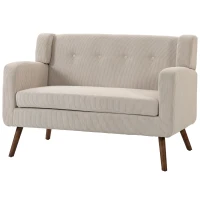 HOMCOM Canapea 2 locuri 118 cm cu aspect corduroy, capitonaj cu nasturi, canapea tapițată modernă și confortabilă cu picioare din lemn pentru spații mici(m-8)