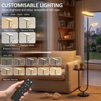 HOMCOM Uplighter Floor Lamp with Table and Reading Light, Dual Light Dimmable Standing Lamp with Remote & 4 Colour Temperatures(m-6)