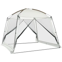 Outsunny Carpa de Jardín 3x3 m para 6-8 Personas con 4 Mosquiteras y 2 Puertas Protección UV50+ con Bolsa de Transporte Blanco(m-12)