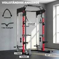 SPORTNOW Power Cage maszyna Smitha, Power Rack z regulowanym systemem wyciągów, wielofunkcyjny do 300 kg(m-6)