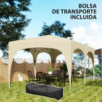 Outsunny Cenador Plegable 3x6 m Gazabo con Paneles Laterales UPF50+ Altura Ajustable Bolsa de Transporte Arena(m-7)
