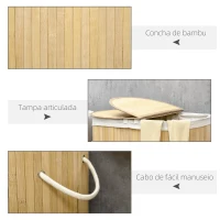 HOMCOM Cesto de Roupa Suja de Bambu 100L com 2 Compartimentos e Forro Removível 62,5x37x60,5 cm Madeira(m-7)
