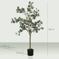 HOMCOM Decorative Artificial Tree, 5ft/ 150cm Silk Eucalyptus Tree with 230 Silver Dollar Leaves in Pot, Fake Plant for Home, Office, Living Room, Indoor Decor(m-3)