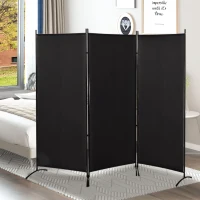 HOMCOM Paravento Separé da Interno a 3 Pannelli Pieghevole in Metallo e Poliestere, 253x50x182 cm, Nero(m-9)