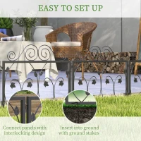 Outsunny Set of Four 57cm Leaf Scroll Metal Fence Panels - Black(m-4)