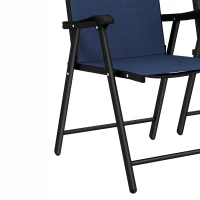 Outsunny Folding Garden Chairs Set of 2, Foldable Garden Dining Chairs with High Back, Armrests, Texteline Seat, Navy Blue(m-12)